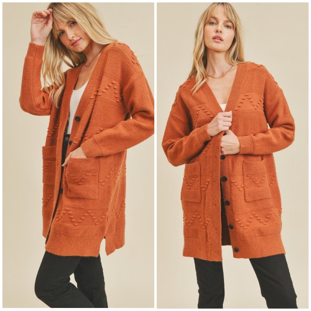 Cozy Chic Rust Medium Knit Cardigan - Picture 1 of 6
